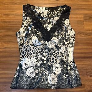 Y2K Cache Satin Lace Floral Top Size M | Gothic Romance Y2K vintage tiger print